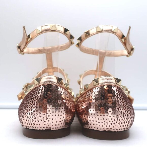 Valentino Sequin Rockstud Caged Ballet Flats Metallic Rose Gold Size 39 NEW - Picture 7 of 11